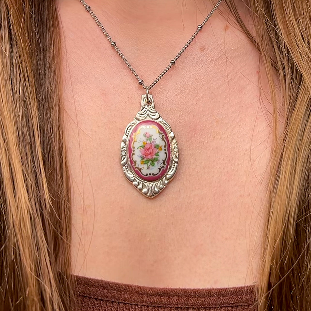 Pink Rose Spoon Necklace