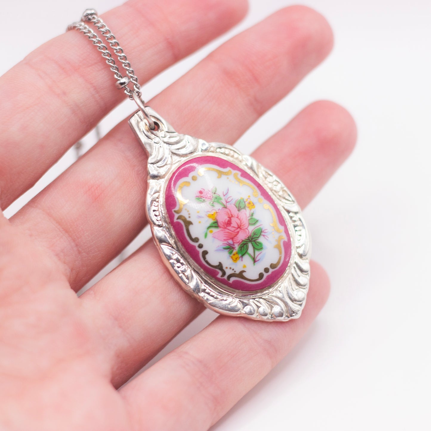 Pink Rose Spoon Necklace