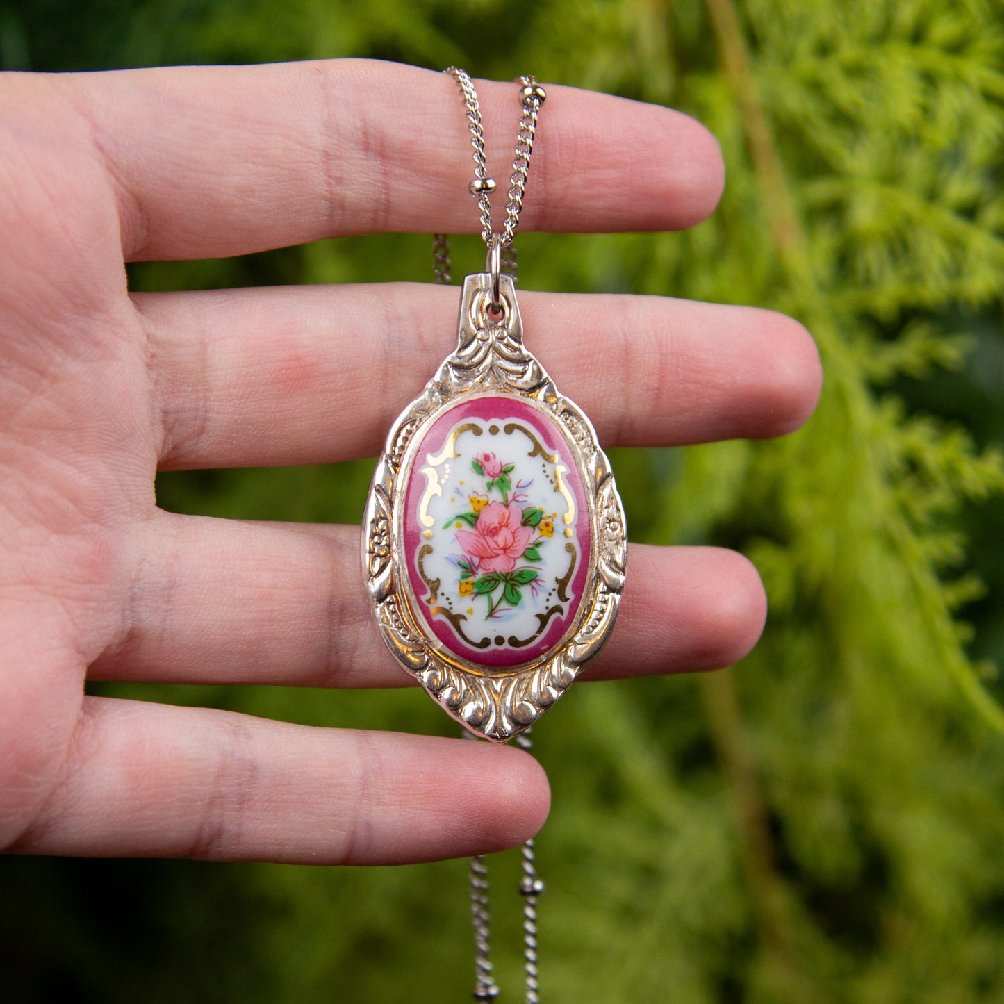 Pink Rose Spoon Necklace