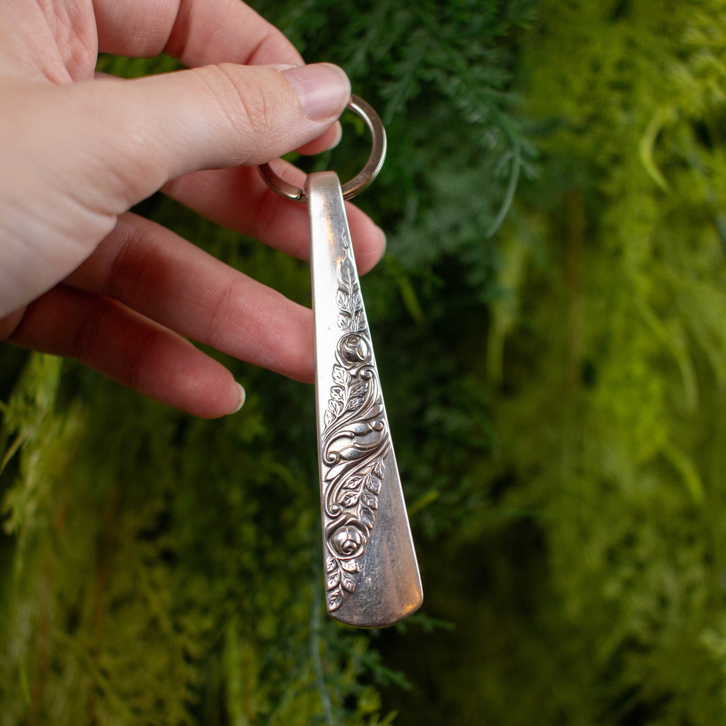 Silver Roses Spoon Keychain