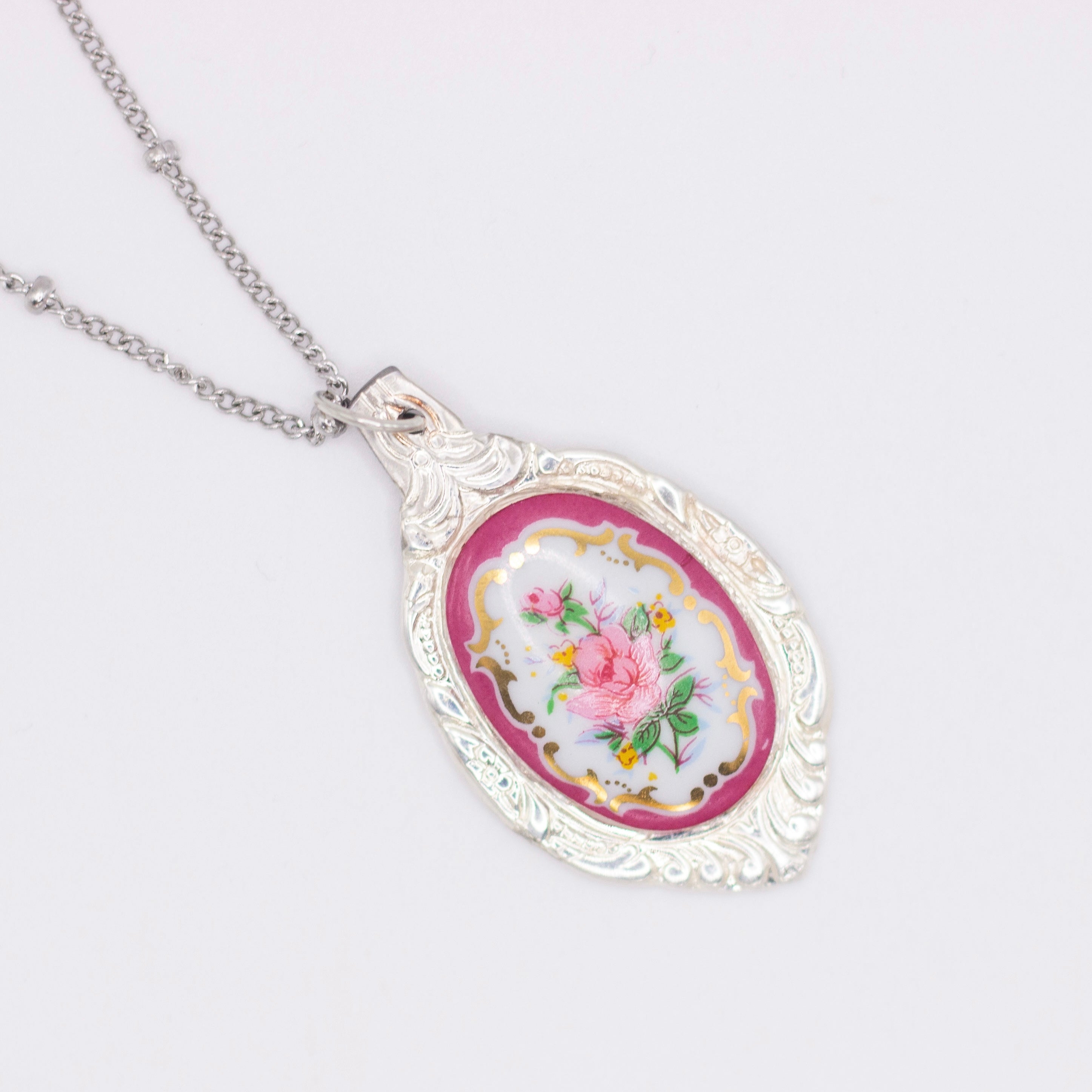 Pink Rose Spoon Necklace
