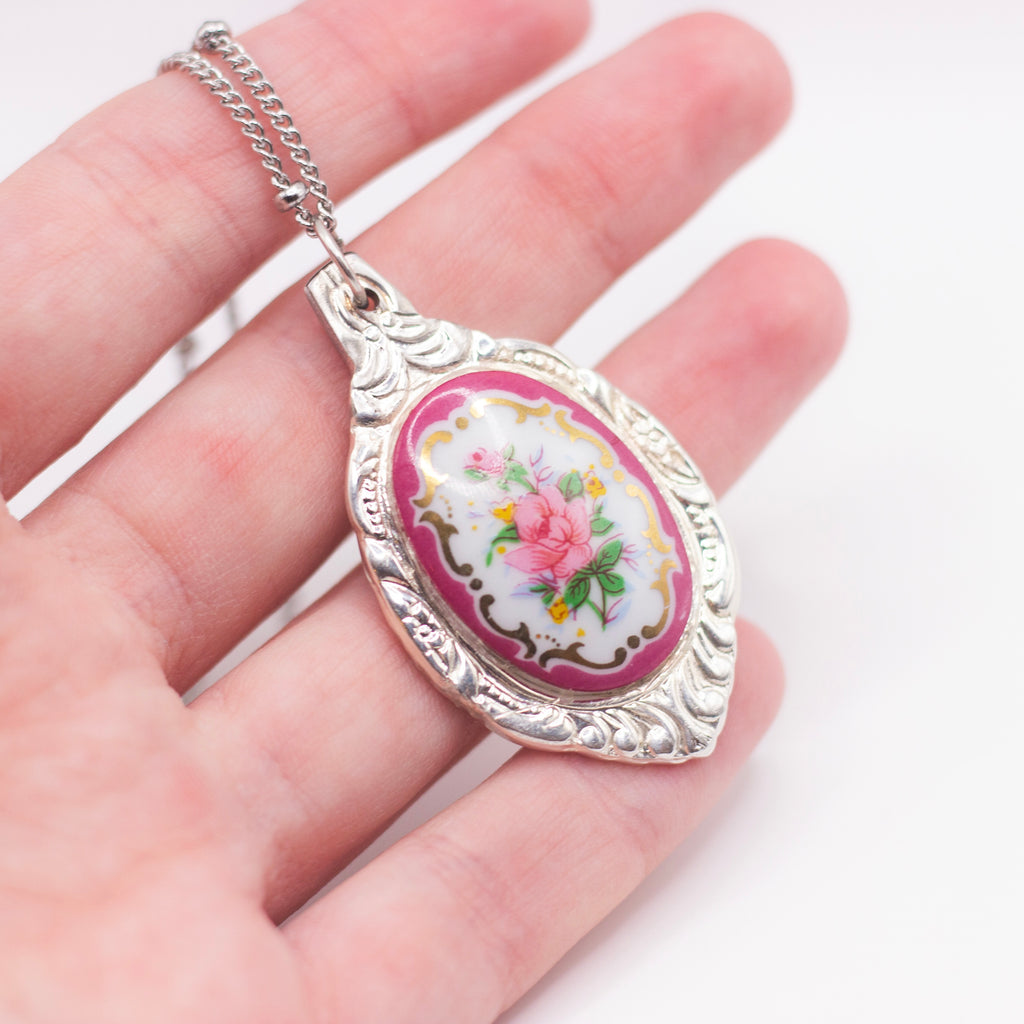 Pink Rose Spoon Necklace