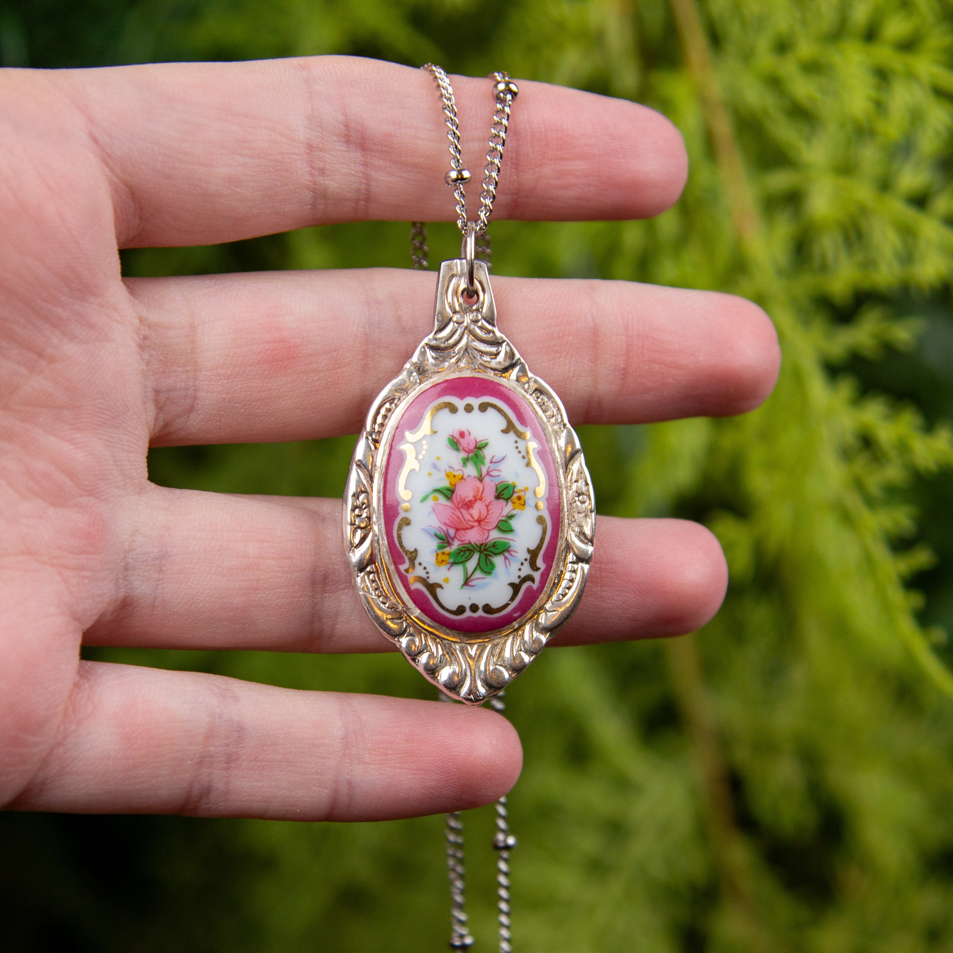 Pink Rose Spoon Necklace